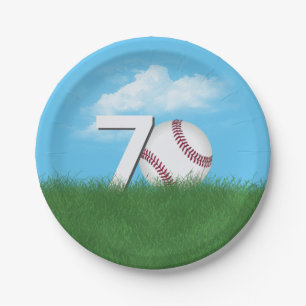 70th Birthday Baseball In Green Grass Paper Plate