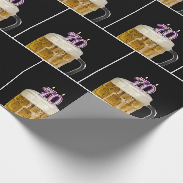 70th Birthday Beer Mug With Candles Wrapping Paper (Corner)