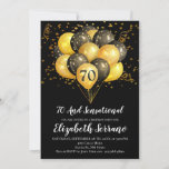 70th Birthday Black And Gold Invitation<br><div class="desc">Black and gold balloons And confetti 60th birthday party invite. Bold black and gold style design with modern white script typeface. Customize for any age. 30,  40,  60,  70,  80,  and over. See the full collection at: https://www.zazzle.com/collections/gold_and_black_balloons_confetti_birthday_party-119172749816882801</div>