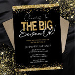 70th Birthday Black and Gold Invitation<br><div class="desc">Elegant Faux gold glitter with shimmering confetti highlights on the top and bottom border. All text is adjustable and easy to change for your own party needs. Great elegant 70th birthday template design. The Big Seven Oh!</div>