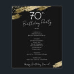 70th Birthday Black and Gold Party Menu Flyer<br><div class="desc">Menu. Script font highlights with easy to read serif name font. Make your own menu,  use your own text to create an elegant yet cheap and affordable event menu. Easy to personalize. Custom menu paper sheets. Black and Gold Elegant Birthday party custom menu</div>