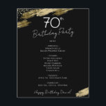70th Birthday Black and Gold Party Menu Flyer<br><div class="desc">Menu. Script font highlights with easy to read serif name font. Make your own menu,  use your own text to create an elegant yet cheap and affordable event menu. Easy to personalize. Custom menu paper sheets. Black and Gold Elegant Birthday party custom menu</div>