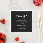 70th Birthday Black Elegant Script Modern Cheers Napkin<br><div class="desc">70th Birthday,  black and white,  modern,  cheers,  script,  elegant,  paper napkins. 70th Birthday. Perfect for dad,  grandad,  stepdad. Golfer gift idea. Personalize it with a year.</div>