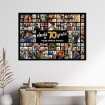 70th Birthday Black Gold 100 Photo Collage Poster<br><div class="desc">Elegant 70th birthday party poster sign featuring a stylish black background that can be changed to any colour,  a 100 photo collage of memories through the years,  the saying 'cheers to 70 years',  and their name.</div>