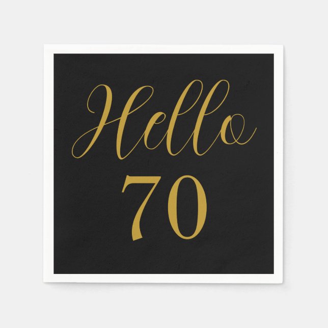 70th Birthday Black Gold Birthday Party Napkin (Front)