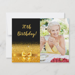 70th birthday black gold custom photo elegant invitation
