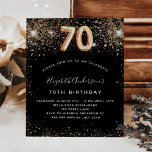 70th birthday black gold glitter budget invitation flyer<br><div class="desc">Please note that this invitation is on flyer paper and very thin. Envelopes are not included. For thicker invitations (same design) please visit our store. A modern, stylish and glamourous invitation for a 70th birthday party. A black background decorated with faux glitter. The name is written with a modern golden...</div>