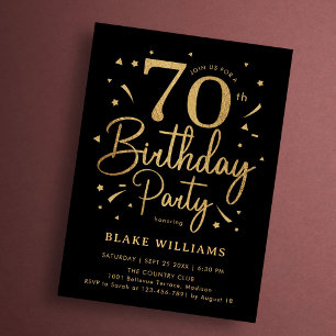 70th Birthday Black Gold Invitation