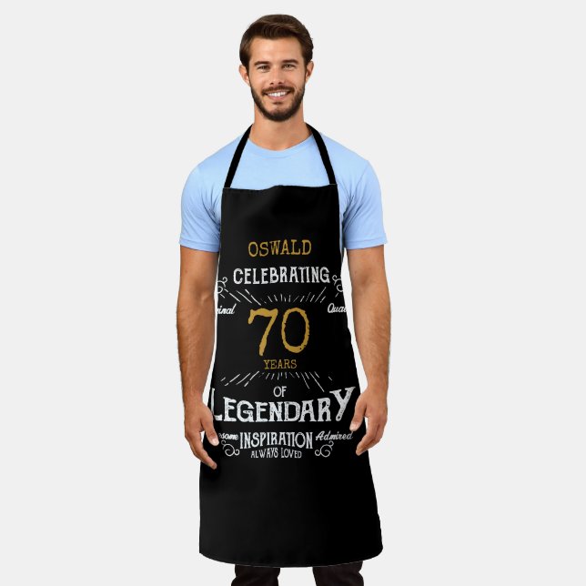 70th Birthday Black Gold Legendary Funny Apron (Worn)