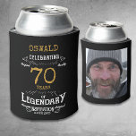 70th Birthday Black Gold  Legendary Photo<br><div class="desc">A personalized elegant 70th birthday can cooler that is easy to customize for that special birthday party occasion. Add your favourite photo for a unique touch.</div>