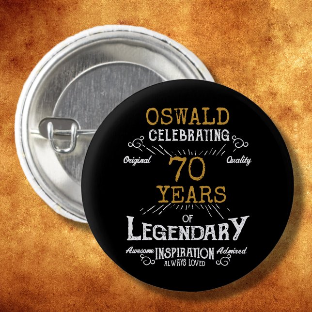 70th Birthday Black Gold  Legendary Retro 1 Inch Round Button (70th Birthday Black Gold Legendary Retro Button
)