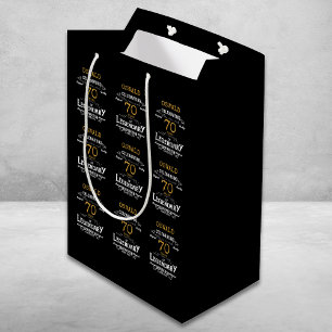 70th Birthday Black Gold Legendary Retro Medium Gift Bag