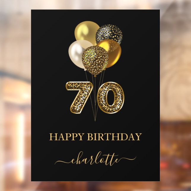 70th birthday black gold leopard name script window cling (Sheet 2)