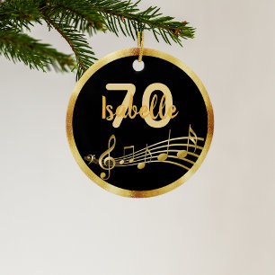 70th birthday black gold music notes name ceramic ornament
