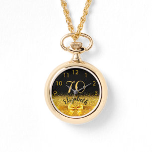 70th birthday black gold name classic elegance bow watch
