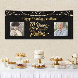 70th Birthday Black Gold String Lights Photos Banner