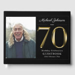 70th Birthday Black Gold Typography Elegant Custom Guest Book<br><div class="desc">70th Birthday Black Gold Typography Elegant Custom Guest Book. Simple yet classy birthday invitation with the birth year milestone in solid gold text effect! This is an editable template and could be used for both male and female. Contact me if you have any questions, I will do my best to...</div>