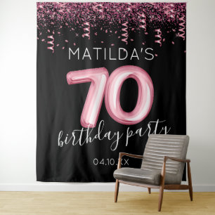 70th Birthday Black Pink Photo Backdrop Tapestry