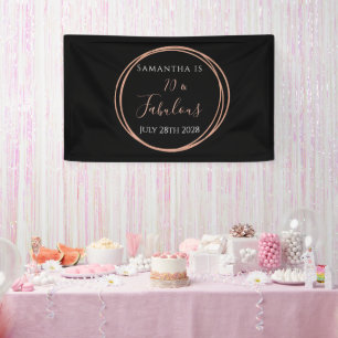 70th Birthday Black Rose Gold Birthday Party Banner