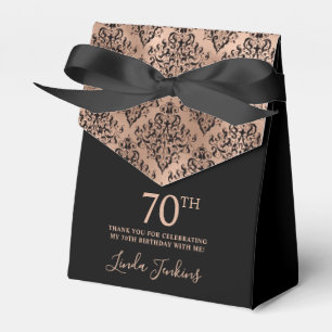 70th Birthday Black Rose Gold Damask Thank You Favor Box