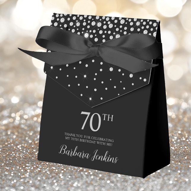 70th Birthday Black Sparkly Thank You Favor Box (Creator Uploaded)
