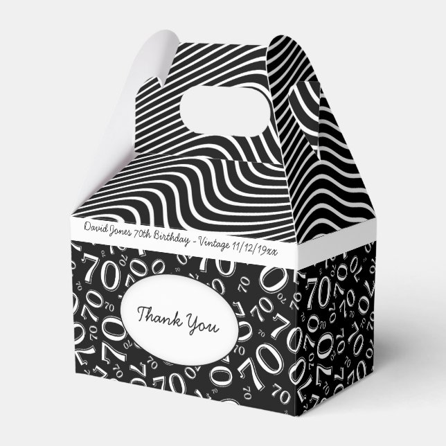 70th Birthday Black/White Number Pattern Favor Box (Front Side)