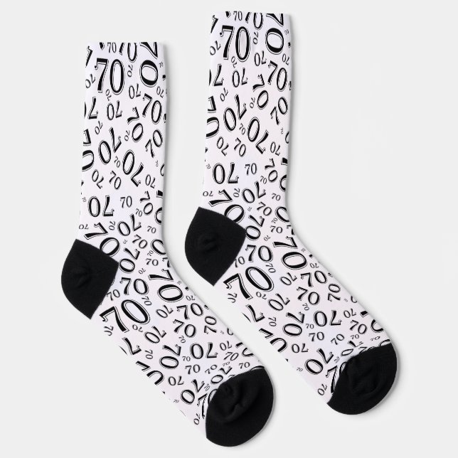 70th Birthday Black/White Random Number Pattern Socks (Right)