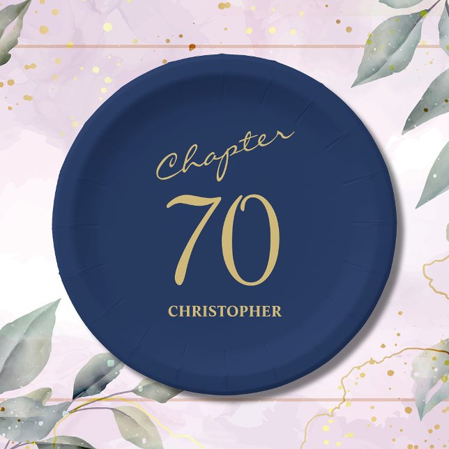 70th Birthday Blue Gold Chapter 70 Paper Plate (Make your loved one's 70th birthday celebration memorable with our stunning Blue Gold paper plates.)