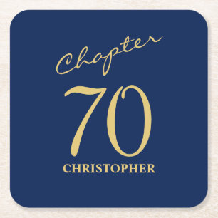 70th Birthday Blue Gold Chapter 70 Square Paper Coaster