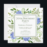 70th Birthday Blue Hydrangeas Card Request<br><div class="desc">This blue hydrangea 70th birthday card request invitation is whimsical and stunning! With its watercolor multi-hued blue hydrangeas, wispy natural greenery it is perfect for celebrating your loved one. The back has a beautifully worded fully customizable card request and a lovely coordinating blue hydrangeas bouquet. By selecting Personalize this template...</div>