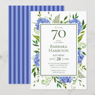70th Birthday Blue Hydrangeas Invitation