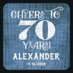 70th Birthday Blue Linen Thank You Favour Stickers<br><div class="desc">70th birthday favour tag stickers,  featuring rustic blue linen burlap charm with chalkboard letters in white and personalized with name and date below.</div>