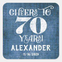 70th Birthday Blue Linen Thank You Favour Stickers