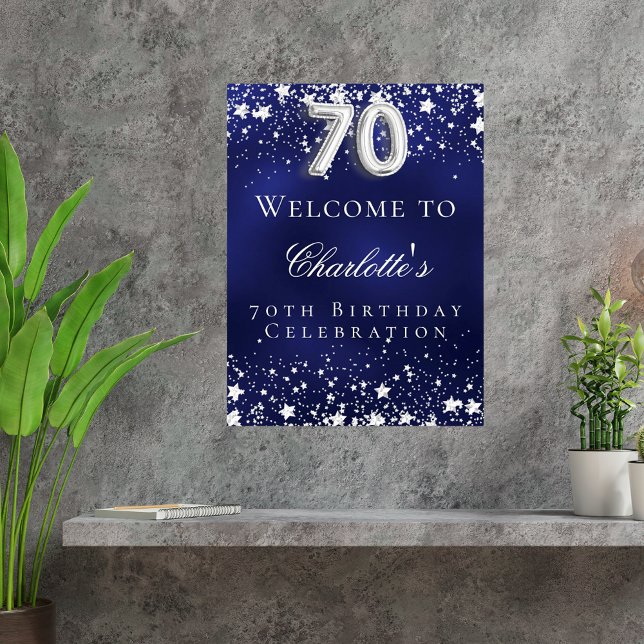 70th Birthday blue silver stars welcome party Poster (Creator Uploaded)