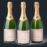 70th birthday blush rose gold drips name sparkling wine label<br><div class="desc">A sparkling wine bottle label for a girly and glamourous 70th birthday party with the girls. A rose gold background with an elegant rose gold drips, paint drip look. The text: The name is written in dark rose gold with a large modern hand lettered style script. Template for name, age...</div>