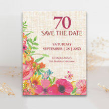 70th Birthday Bold Floral Linen Save The Date