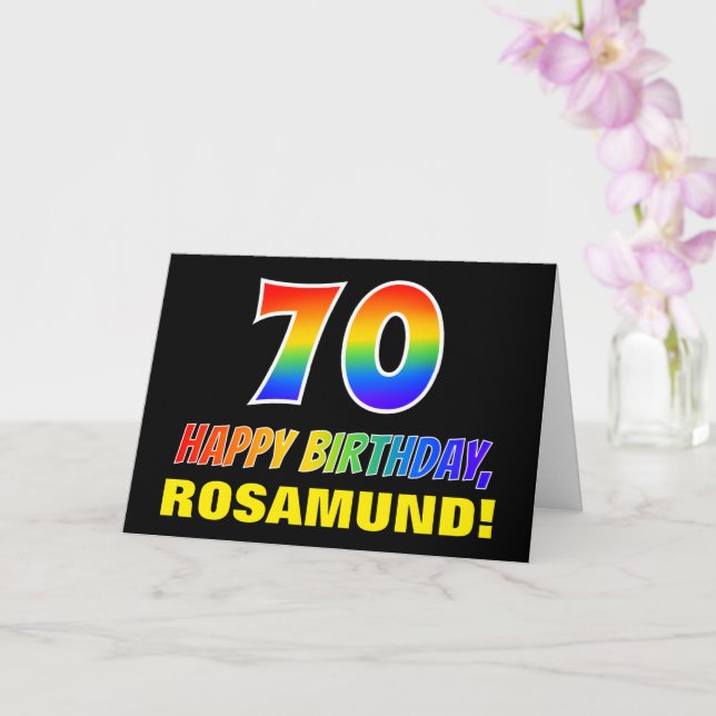 70th Birthday: Bold, Fun, Simple, Rainbow 70 Card (Orchid)