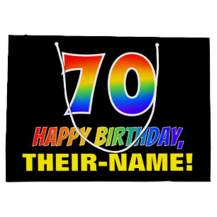70th Birthday: Bold, Fun, Simple, Rainbow 70 Large Gift Bag