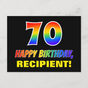 70th Birthday: Bold, Fun, Simple, Rainbow 70 Postcard