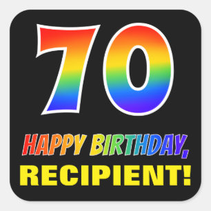 70th Birthday: Bold, Fun, Simple, Rainbow 70 Square Sticker