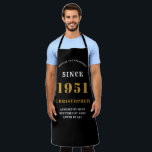70th Birthday Born 1951 Black Gold Man's Apron<br><div class="desc">A personalized classic black apron design for that birthday celebration for somebody born in 1951 and turning 70. Add the name to this vintage retro style white and gold design for a custom 80th birthday gift. Easily edit the name and year with the template provided. A wonderful custom birthday gift....</div>