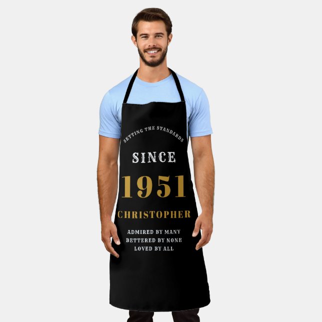 70th Birthday Born 1951 Black Gold Man's Apron (Worn)