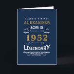 70th Birthday Born 1952 Vintage Blue Gold Card<br><div class="desc">A personalized classic card for that celebration. Add the name to this vintage retro style blue, white and gold design for a custom birthday greeting card. Easily edit the name and year with the template provided. The Wonderful custom gift. More gifts and party supplies for that party celebration available with...</div>