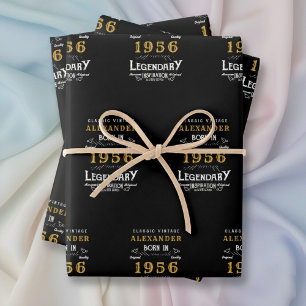 70th Birthday Born 1956 Legend Vintage Black Wrapping Paper Sheet