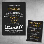 70th Birthday Born Legendary Black Gold Retro Invitation<br><div class="desc">For those celebrating their 70th birthday we have the ideal birthday party invitation with a vintage feel. The black background with a white and gold vintage typography design design is simple and yet elegant with a retro feel. Easily customize the text of this birthday gift using the template provided. Part...</div>