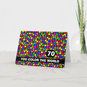 70th Birthday Bright and Colourful World Card