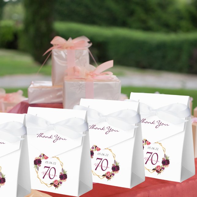 70th Birthday burgundy gold geometric floral white Favor Box (Creator Uploaded)