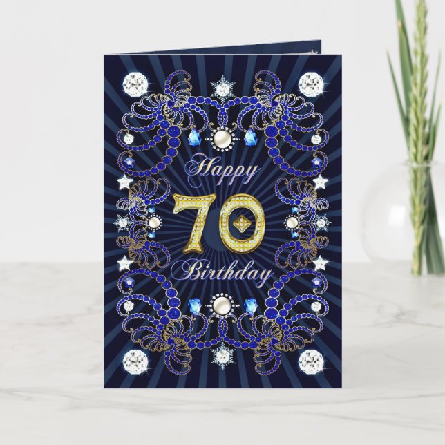 70th birthday card with masses of jewels (Front)