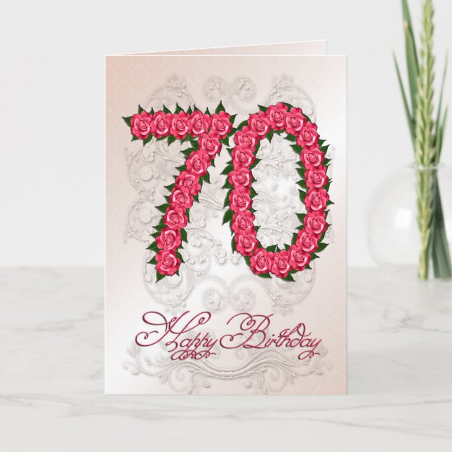 70th birthday card with roses and leaves (Front)
