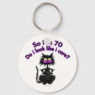 70th Birthday Cat Gifts Keychain